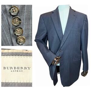 Burberry London Kensington Men's Blazer 44 Long Gray Blue Pinstripe 100% Wool